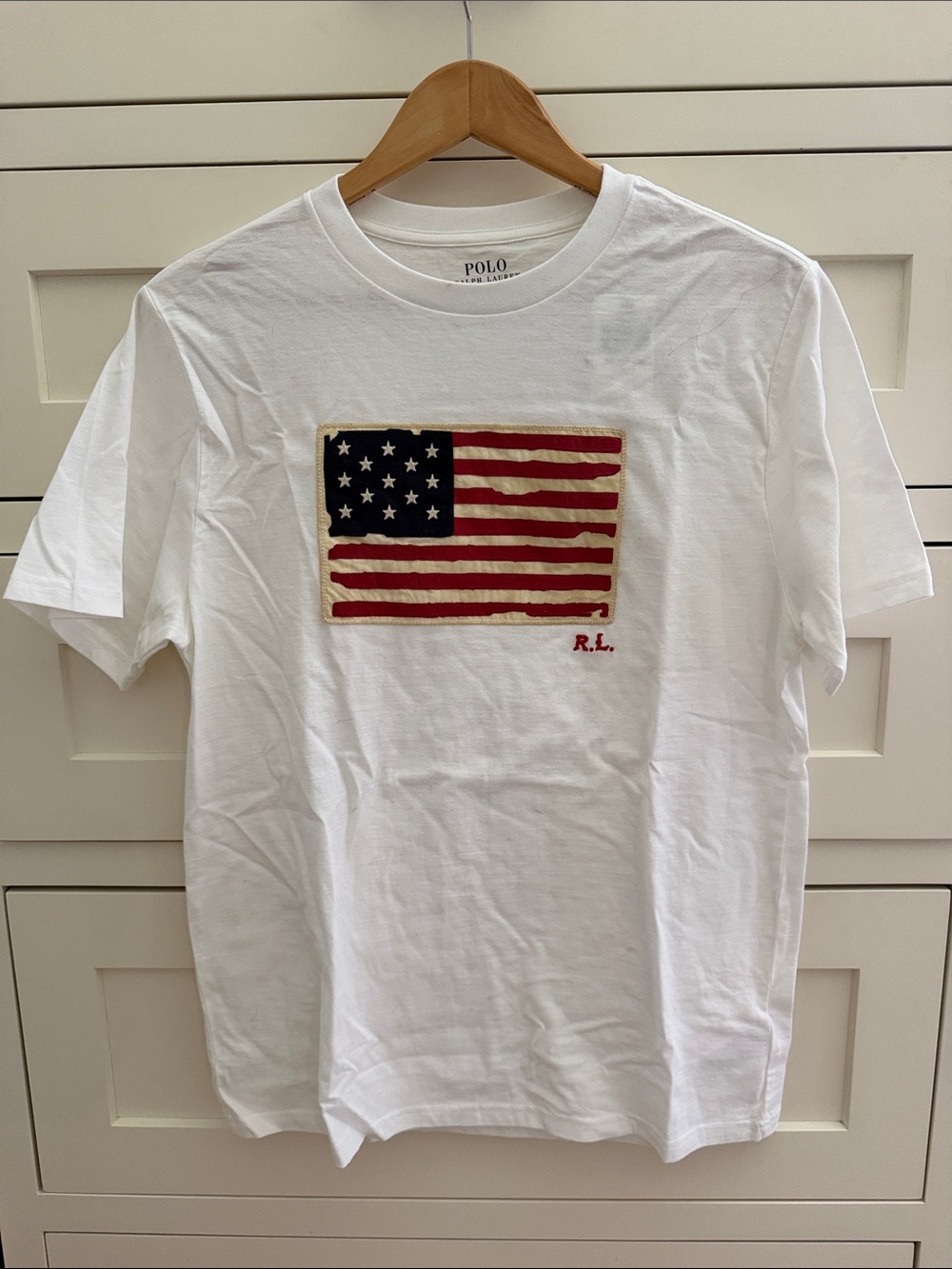 Polo by Ralph Lauren White Tee with Embroidered American Flag